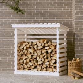 Rastel pentru lemne de foc, alb, 108x73x108 cm, lemn masiv pin