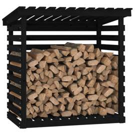 Rastel pentru lemne de foc, negru, 108x73x108 cm lemn masiv pin, 4 image