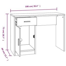 Birou cu sertar și dulap, alb extralucios, 100x40x73 cm, lemn, 9 image