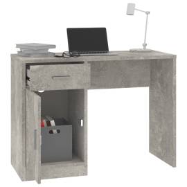 Birou cu sertar și dulap, gri beton 100x40x73 cm lemn prelucrat, 4 image