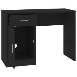 Birou cu sertar și dulap, negru, 100x40x73 cm, lemn prelucrat, 6 image