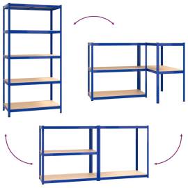 Rafturi de depozitare cu 5 niveluri, 3 buc., albastru oțel/lemn, 9 image
