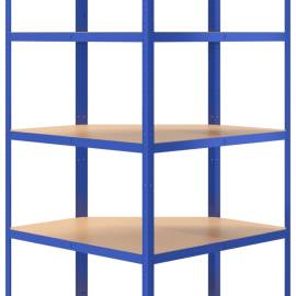 Rafturi de depozitare cu 5 niveluri, 3 buc., albastru oțel/lemn, 11 image