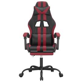 Scaun de gaming cu suport picioare, negru/roșu vin, piele eco, 3 image