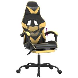 Scaun de gaming cu suport picioare negru/auriu, piele ecologică, 8 image