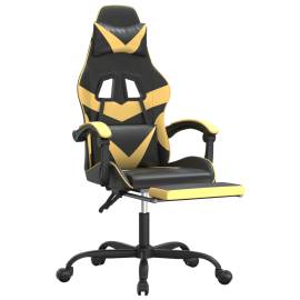Scaun de gaming cu suport picioare negru/auriu, piele ecologică, 6 image