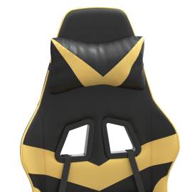Scaun de gaming pivotant/suport picioare negru/auriu piele eco, 9 image
