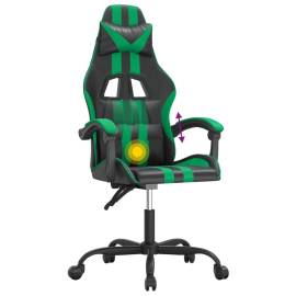 Scaun de gaming pivotant, negru și verde, piele ecologică, 11 image
