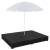 Pat șezlong de exterior cu umbrelă, negru, poliratan, 6 image