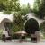 Masă de grădină, maro, 109x107x74 cm, poliratan și sticlă
