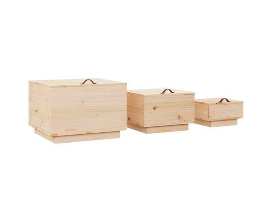Cutii de depozitare cu capace, 3 buc., lemn masiv de pin, 5 image