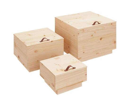 Cutii de depozitare cu capace, 3 buc., lemn masiv de pin, 2 image