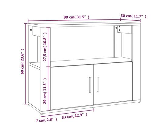 Servantă, stejar maro, 80x30x60 cm, lemn prelucrat, 10 image