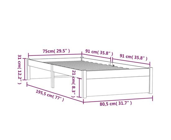 Cadru de pat small single 2ft6, alb, 75x190 cm, lemn masiv, 10 image