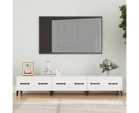 Comodă tv, alb extralucios, 150x34,5x30 cm, lemn prelucrat