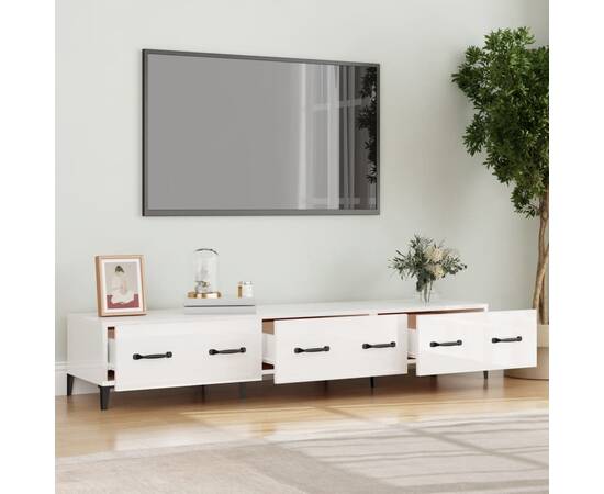 Comodă tv, alb extralucios, 150x34,5x30 cm, lemn prelucrat, 3 image
