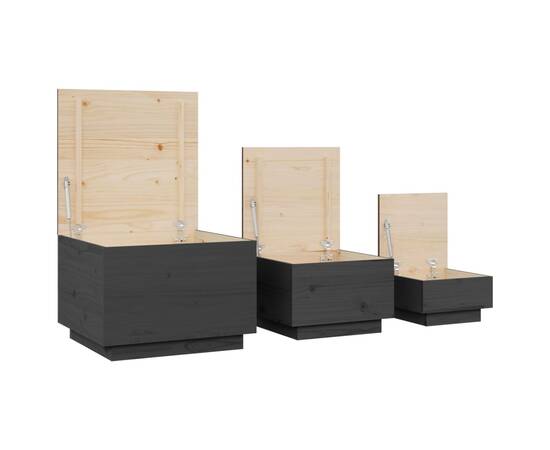 Cutii de depozitare cu capace 3 buc., gri, lemn masiv de pin, 6 image