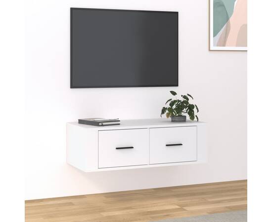 Dulap tv suspendat, alb, 80x36x25 cm, lemn compozit
