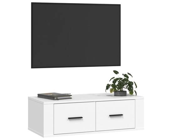 Dulap tv suspendat, alb, 80x36x25 cm, lemn compozit, 4 image
