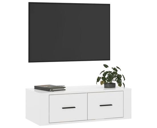 Dulap tv suspendat, alb extralucios, 80x36x25 cm, lemn compozit, 4 image