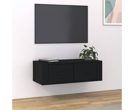 Dulap tv suspendat, negru, 80x36x25 cm, lemn compozit