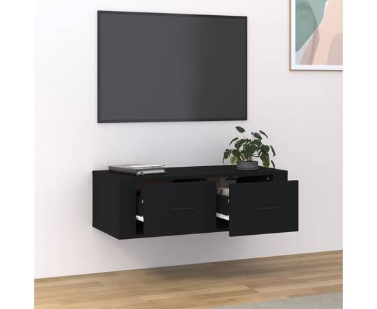 Dulap tv suspendat, negru, 80x36x25 cm, lemn compozit, 3 image
