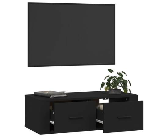 Dulap tv suspendat, negru, 80x36x25 cm, lemn compozit, 5 image