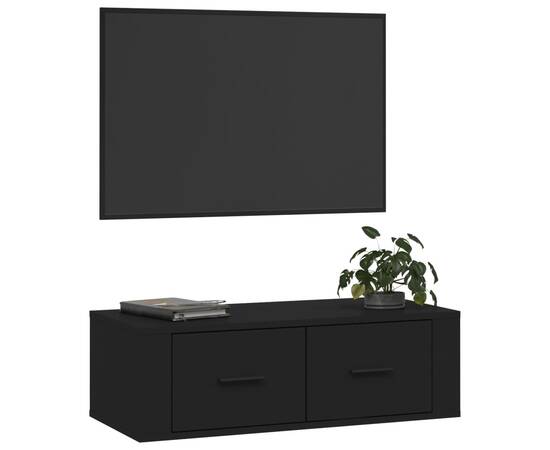 Dulap tv suspendat, negru, 80x36x25 cm, lemn compozit, 4 image