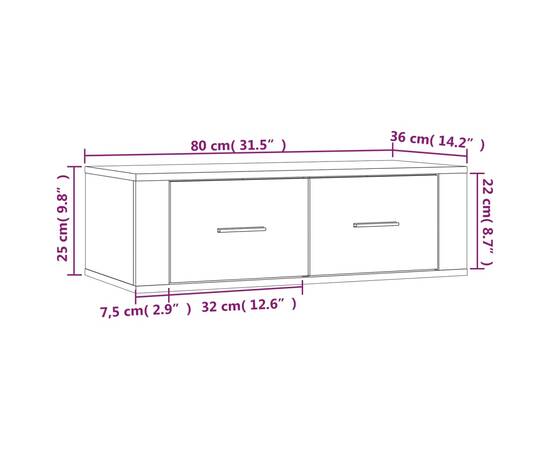 Dulap tv suspendat, stejar maro, 80x36x25 cm, lemn prelucrat, 11 image