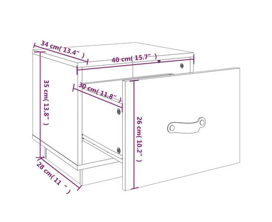 Noptiere, 2 buc., alb, 40x34x35 cm, lemn masiv de pin, 9 image