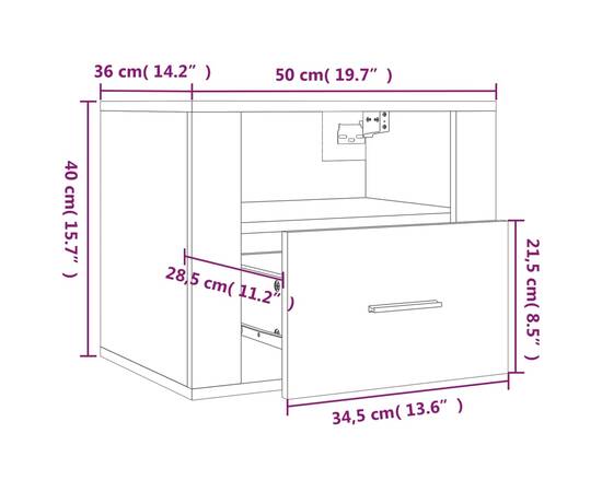 Noptiere de perete, 2 buc., alb, 50x36x40 cm, 11 image