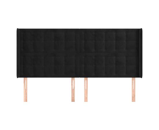 Tăblie de pat cu aripioare, negru, 183x16x118/128 cm, catifea, 3 image