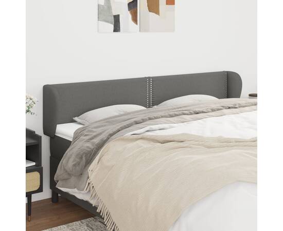 Tăblie de pat cu aripioare gri închis 163x23x78/88 cm textil