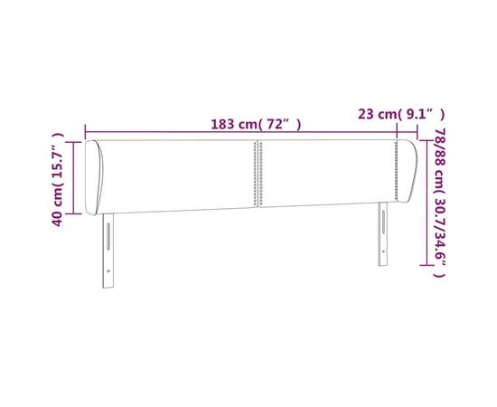 Tăblie de pat cu aripioare gri închis 183x23x78/88 cm textil, 9 image