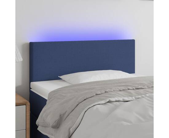 Tăblie de pat cu led, albastru, 80x5x78/88 cm, textil