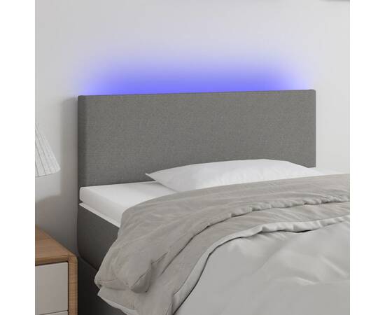 Tăblie de pat cu led, gri închis, 80x5x78/88 cm, textil