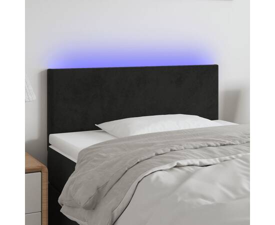 Tăblie de pat cu led, negru, 80x5x78/88 cm, catifea