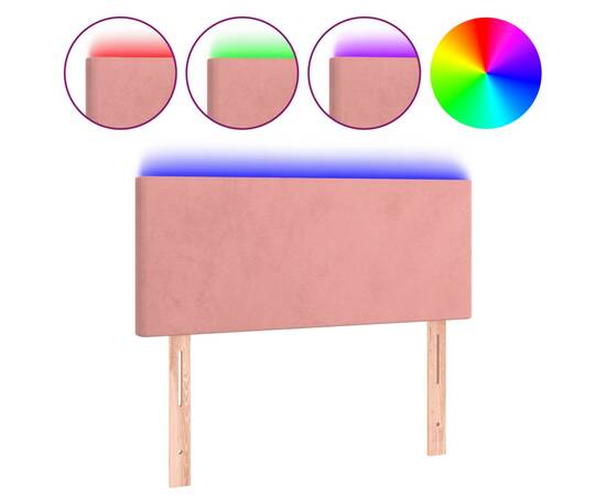 Tăblie de pat cu led, roz, 80x5x78/88 cm, catifea, 2 image