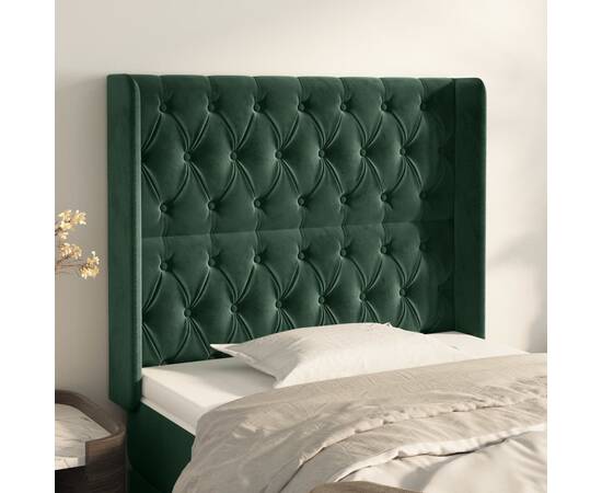 Tăblie pat cu aripioare verde închis 93x16x118/128 cm catifea