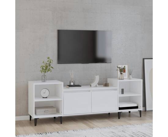 Comodă tv, alb extralucios, 160x35x55 cm, lemn prelucrat