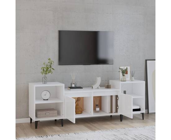 Comodă tv, alb extralucios, 160x35x55 cm, lemn prelucrat, 3 image