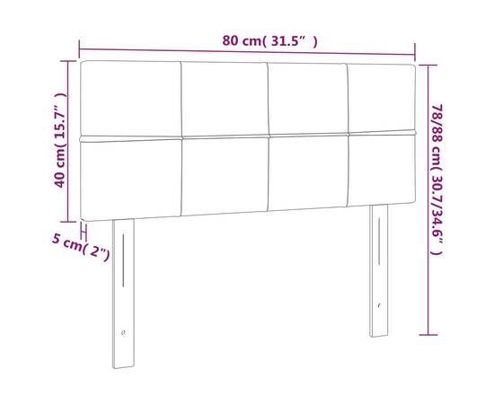 Tăblie de pat cu led, albastru închis, 80x5x78/88 cm, catifea, 6 image