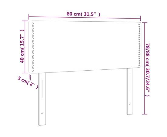 Tăblie de pat cu led, gri închis, 80x5x78/88 cm, textil, 6 image