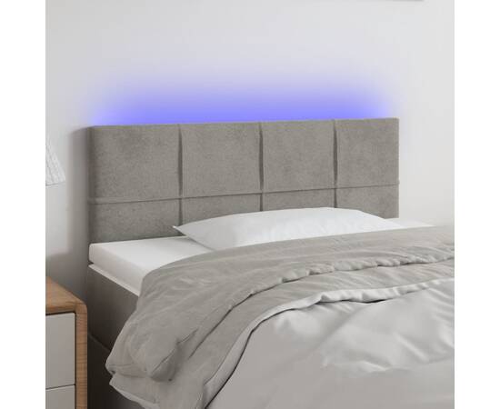 Tăblie de pat cu led, gri deschis, 80x5x78/88 cm, catifea