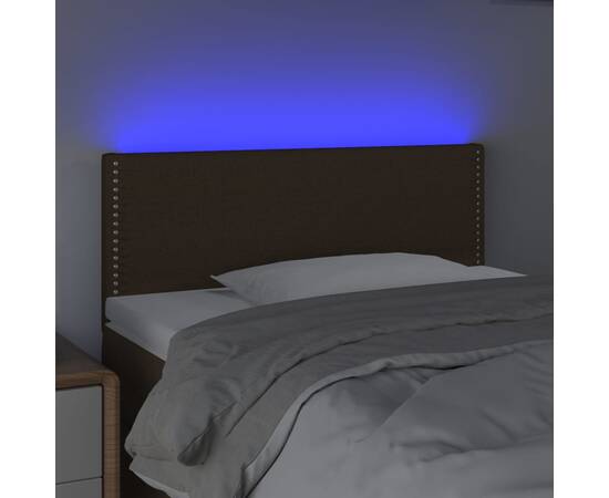 Tăblie de pat cu led, maro închis, 80x5x78/88 cm, textil, 3 image