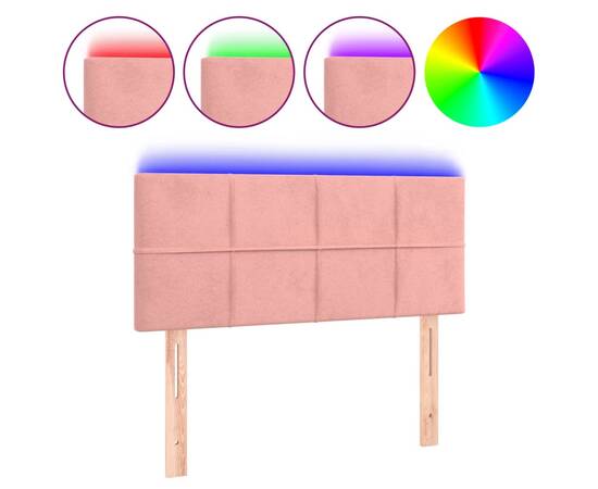 Tăblie de pat cu led, roz, 80x5x78/88 cm, catifea, 2 image