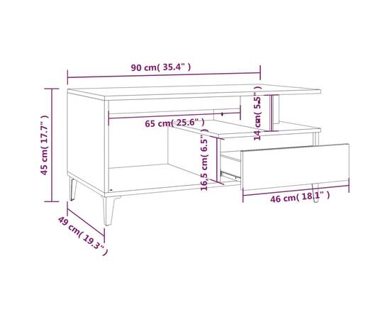 Măsuță de cafea, gri beton, 90x49x45 cm, lemn prelucrat, 9 image