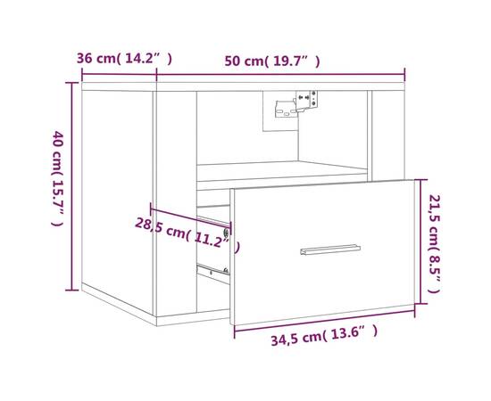 Noptieră de perete, stejar maro, 50x36x40 cm, 10 image