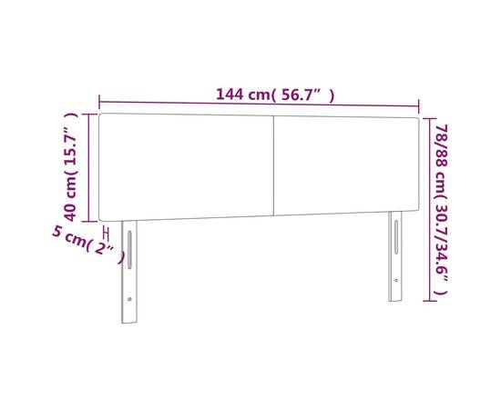 Tăblie de pat cu led, albastru, 144x5x78/88 cm, textil, 6 image