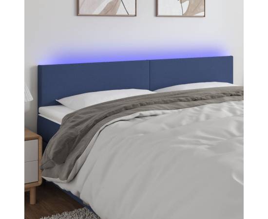 Tăblie de pat cu led, albastru, 160x5x78/88 cm, textil